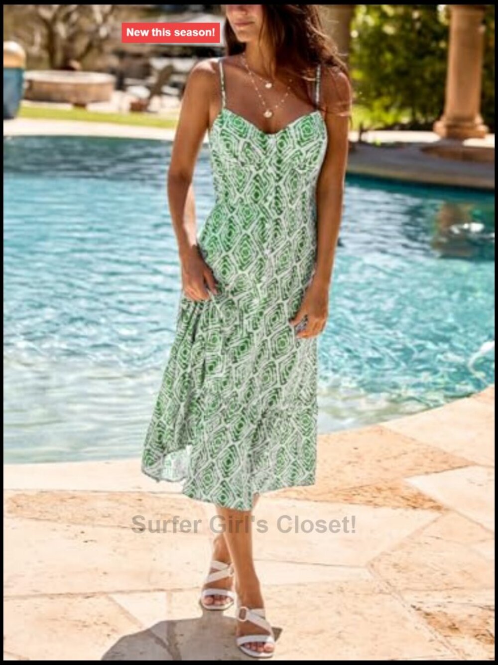 CUPSHE Women's Geometric Printed Sweetheart Neck Smocked Midi Dress A-Line - Picture 4 of 5